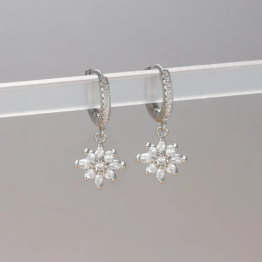Luxury Stainless Steel Star Dangle Earrings with Sparkling Zircon