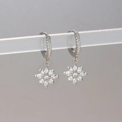 Luxury Stainless Steel Star Dangle Earrings with Sparkling Zircon