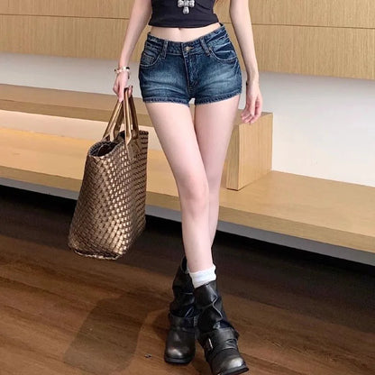 Vintage Low Rise Deep Blue Bodycon Slim Fit Denim Shorts