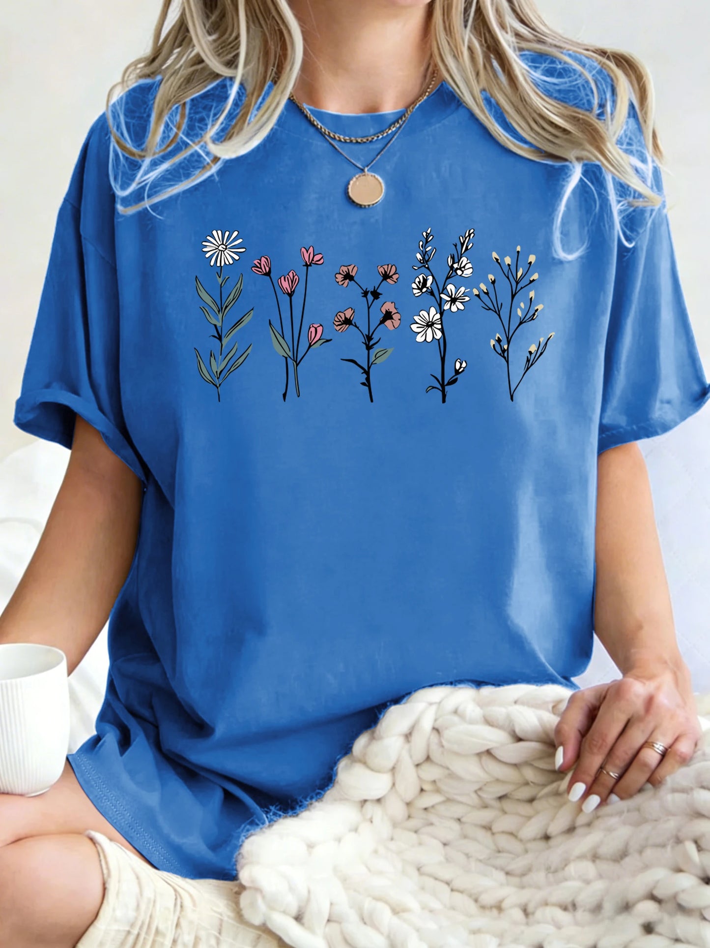 Floral Print Loose Fit Short Sleeve T-Shirt