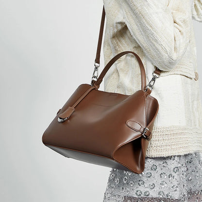 BURMINSA Large Genuine Leather Work Shoulder Bag Women Vintage Brown Cowhide Tote Bag Daily Office Commuter Crossbody Handbags