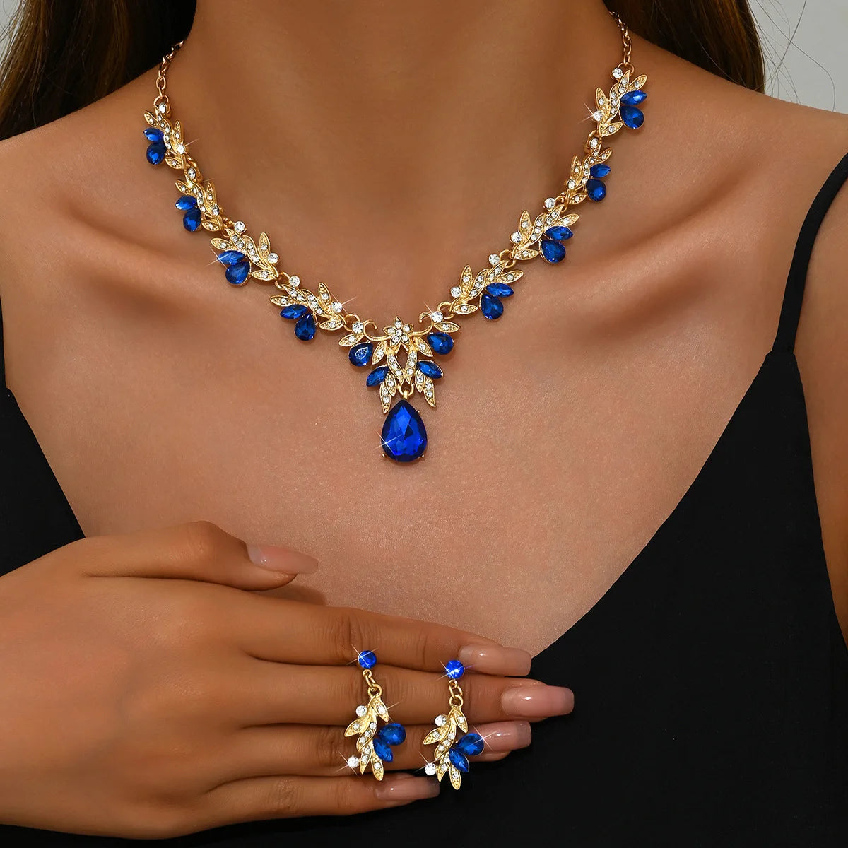 3-Piece Water Drop Choker Necklace & Earrings Jewelry Set for Women