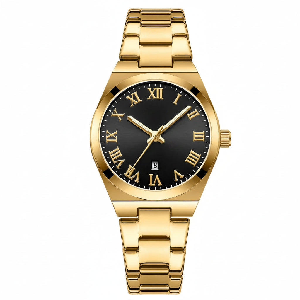 Luxury Stainless Steel Analog Quartz Wrist Watch with Date Display & Water Resistance