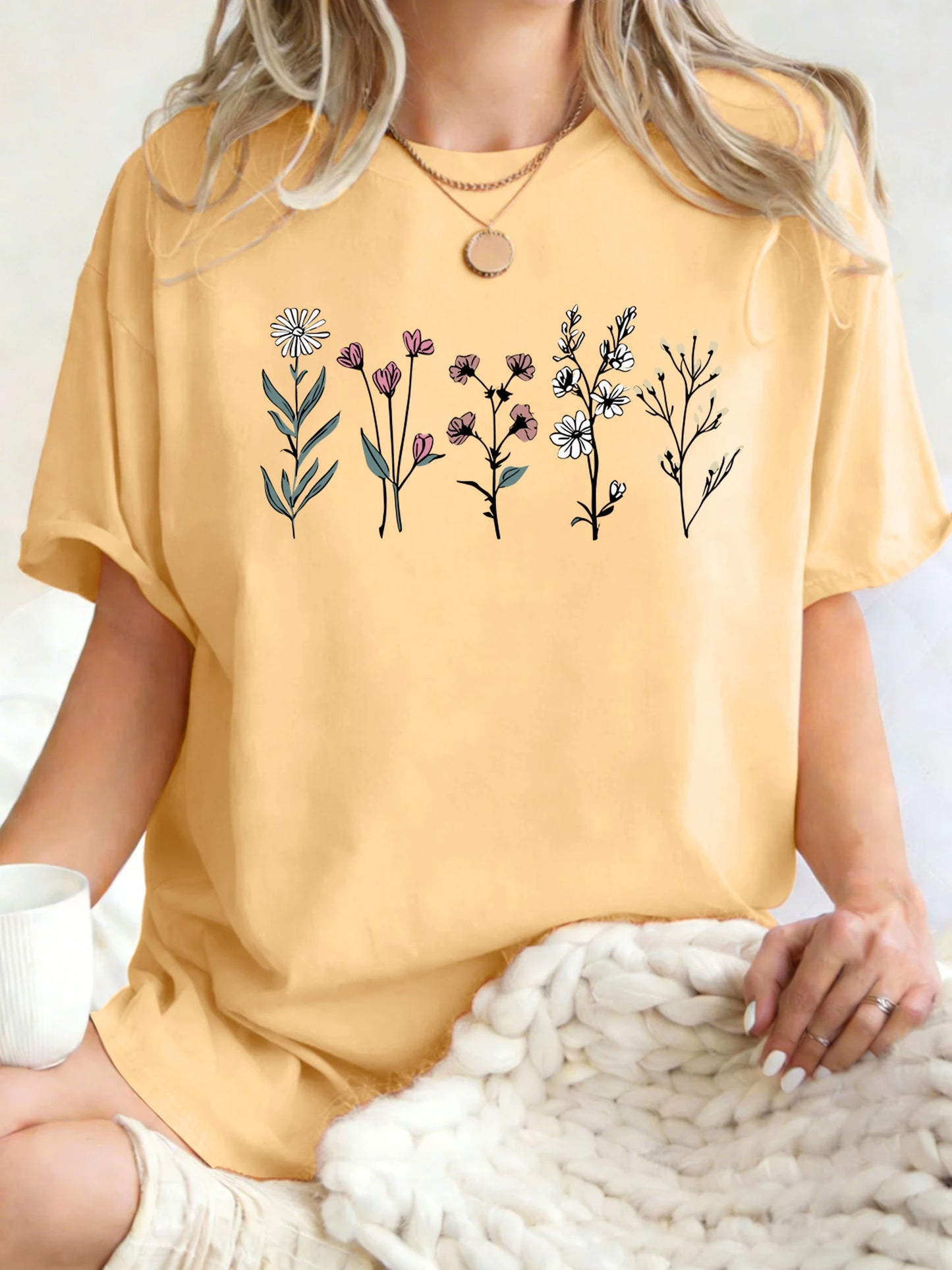 Floral Print Loose Fit Short Sleeve T-Shirt