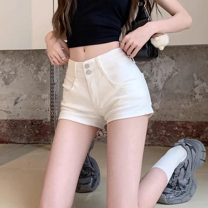 Low Rise Slim Fit Denim Shorts with Double Button Closure