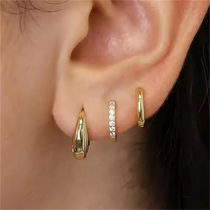 3-Piece Stainless Steel Zircon Huggie Hoop Earrings Set for Women