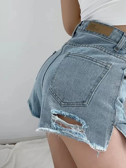 High Waist Wide Leg A-Line Casual Denim Shorts
