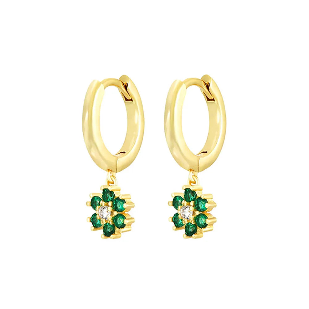Stainless Steel Flower Dangle Earrings with Sparkling Zircon