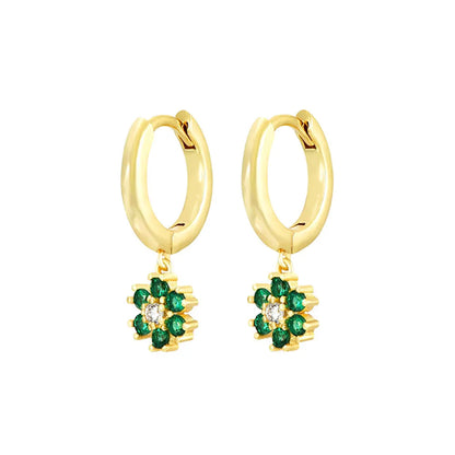 Stainless Steel Flower Dangle Earrings with Sparkling Zircon