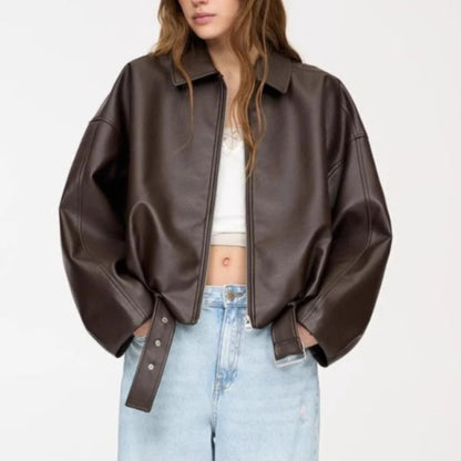 Vintage PU Leather Bomber Jacket