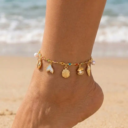 Bohemian Multi-Layer Beaded Anklet Set with Starfish Charm for Women