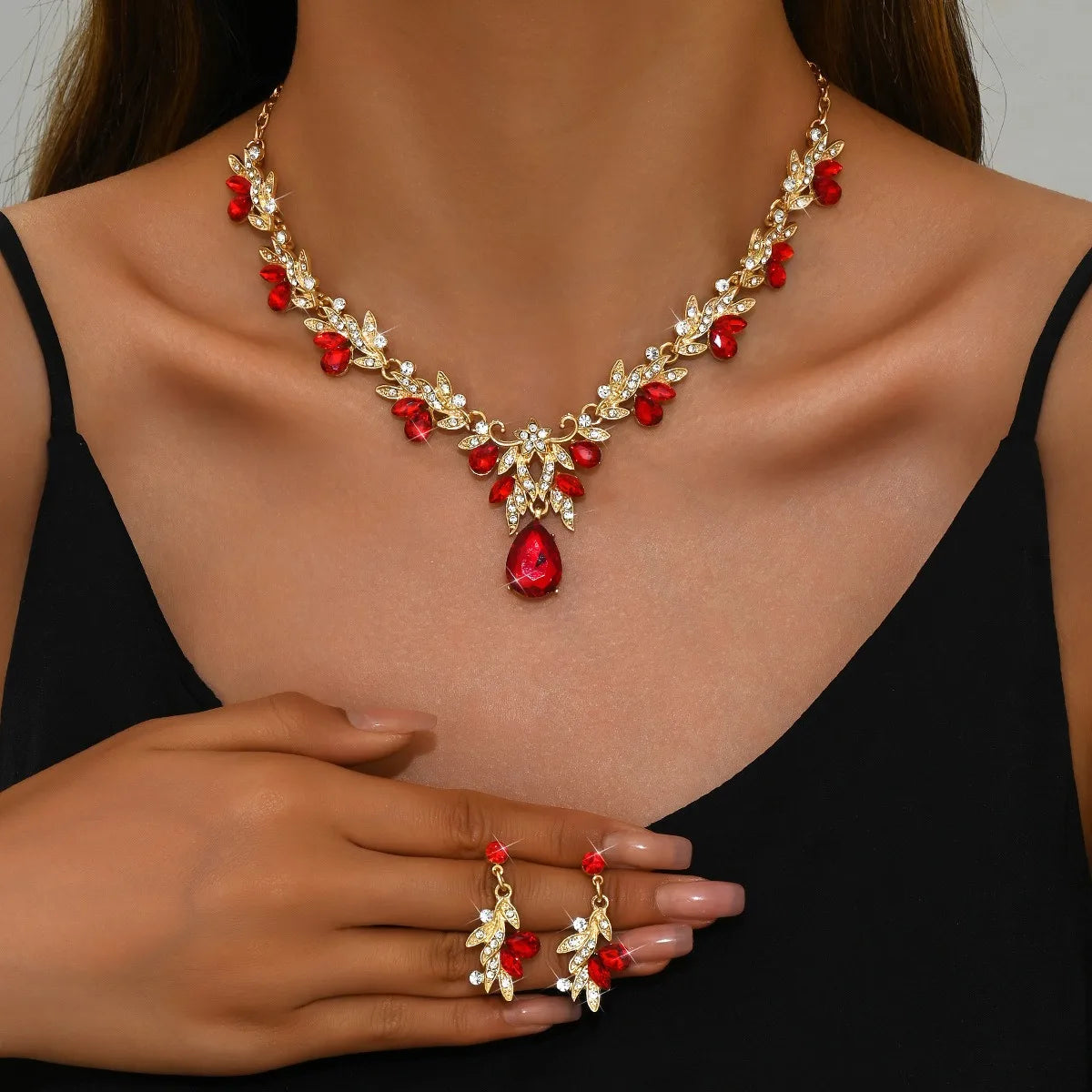 3-Piece Water Drop Choker Necklace & Earrings Jewelry Set for Women