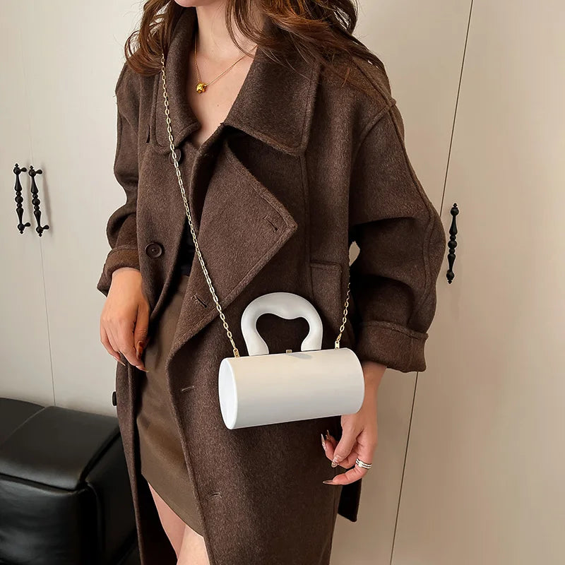 Cylinder Shape Evening Clutch Purses For Elegant Women 2026 Latest Luxury Designer Handbags Acrylic Chain Shoulder Crossbody Bag