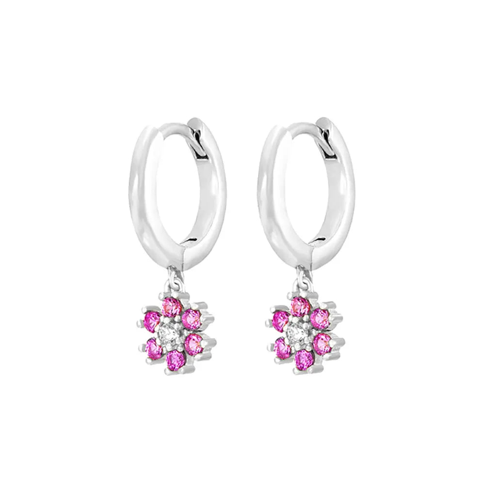 Stainless Steel Flower Dangle Earrings with Sparkling Zircon