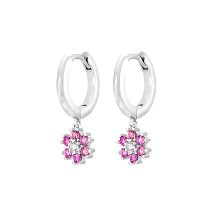 Stainless Steel Flower Dangle Earrings with Sparkling Zircon