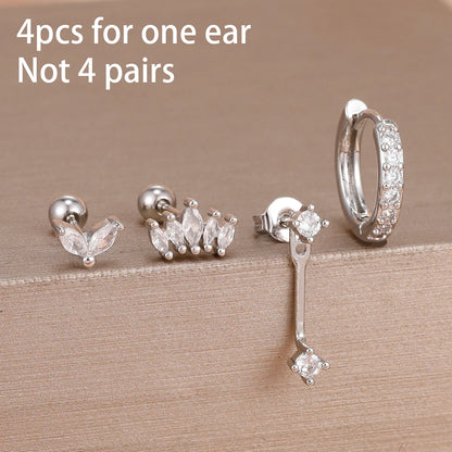 4-Piece Stainless Steel Zircon Huggie Hoop Earrings Set for Women