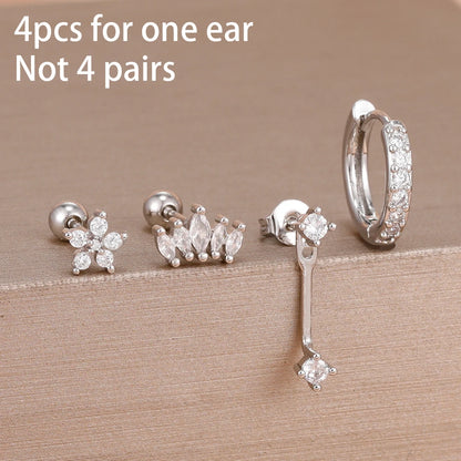 4-Piece Stainless Steel Zircon Huggie Hoop Earrings Set for Women